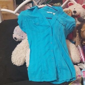 V cut button up shirt